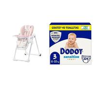 kk Kinderkraft YUMMY Trona bebé Ajustable, Trona portatil, Plegable & Dodot Pañales Bebé Sensitive Talla 3 (6-10 kg), 224 Pañales + 1 Pack de 40 Toallitas Gratis Cuidado