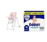 kk Kinderkraft YUMMY Trona bebé Ajustable, Trona portatil, Plegable & Dodot Pañales Bebé Sensitive Talla 4 (9-14 kg), 192 Pañales, Óptima Protección de la Piel