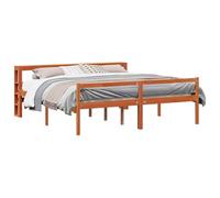 KKgypkn Bastidor de cama con cabecero de 2 piezas, color marrón cera, madera maciza de pino con somier de láminas y cajón inferior para dormitorio