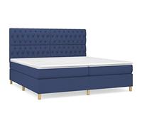 KKgypkn Cama con somier con colchón azul 200 x 200 cm, cabecero regulable en altura, colchón de muelles ensacados para un apoyo de dureza media, transpirable y duradero, más reparador