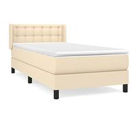 KKgypkn Cama con somier con colchón color crema, 90 x 200 cm, cabecero regulable en altura, colchón de muelles ensacados para un apoyo de dureza media, transpirable y duradero, más reparador