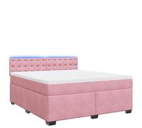 KKgypkn Cama con somier con colchón de 180 x 200 cm en terciopelo rosa, núcleo de muelles ensacados para comodidad ortopédica e iluminación LED con puerto USB para un ambiente individual, incluye