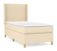 KKgypkn Cama con somier con colchón de color crema, 90 x 190 cm, cabecero de altura ajustable, colchón de muelles ensacados para un apoyo de dureza media, transpirable y duradero, más reparador