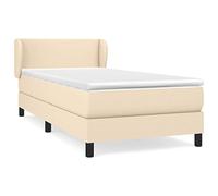 KKgypkn Cama con somier con colchón de color crema, 90 x 190 cm, cabecero de altura ajustable, colchón de muelles ensacados para un apoyo de dureza media, transpirable y duradero, más reparador