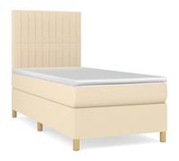 KKgypkn Cama con somier con colchón de color crema, 90 x 190 cm, cabecero de altura ajustable, colchón de muelles ensacados para un apoyo de dureza media, transpirable y duradero, más reparador