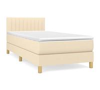 KKgypkn Cama con somier con colchón de color crema, 90 x 190 cm, cabecero de altura ajustable, colchón de muelles ensacados para un apoyo de dureza media, transpirable y duradero, más reparador