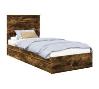 KKgypkn Cama de almacenamiento de roble ahumado de 90 x 190 cm con somier de láminas y dos cajones grandes para un espacio de almacenamiento inteligente, diseño minimalista, construcción robusta