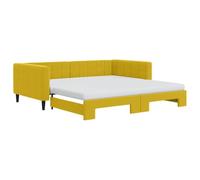 KKgypkn Cama de día extensible con 2 colchones, funda de terciopelo amarillo, 100 x 200 cm, sofá cama 2 en 1 para invitados, diseño moderno con marco de metal de madera resistente, cómodo