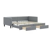 KKgypkn Cama de día extensible con cajones, gris claro, 100 x 200 cm, funda de tela, cama supletoria 2 en 1, cama de invitado, con espacio de almacenamiento y marco de madera y metal resistente para