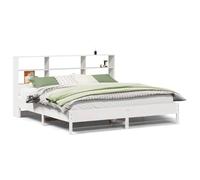KKgypkn - Cama de madera de pino maciza, con estante sin colchón, blanco, 180 x 200 cm, somier de láminas, espacio de almacenamiento, cabecera, biblioteca, dormitorio