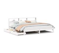 KKgypkn Cama de madera maciza con estante sin colchón, color blanco, 200 x 200 cm, somier de pino y cajón inferior para una comodidad óptima para dormir y ahorrar espacio