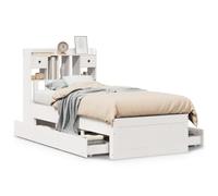 KKgypkn Cama de madera maciza con estante sin colchón, color blanco, 75 x 190 cm, somier de láminas de pino y cajón inferior de la cama para un almacenamiento óptimo y estabilidad
