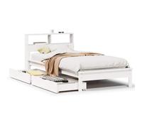 KKgypkn Cama de madera maciza con estantería sin colchón blanco 90x200 cm de pino y cajón inferior para un soporte y almacenamiento óptimos