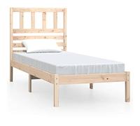 KKgypkn Cama de madera maciza de pino de 90 x 200 cm con marco de madera resistente y cabecero decorativo para un sueño reparador, pino duradero con vetas rústicas, resistente