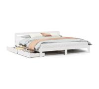 KKgypkn Cama de madera maciza sin colchón, color blanco, 200 x 200 cm, madera de pino con somier y cajón inferior de la cama, estructura estable para un sueño reparador y un encanto rústico