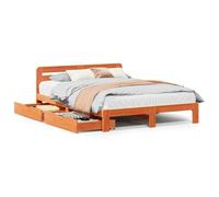 KKgypkn Cama de madera maciza sin colchón, color marrón cera, 120 x 200 cm, madera de pino con somier y cajón inferior de la cama para una comodidad óptima y espacio de almacenamiento