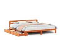 KKgypkn Cama de madera maciza sin colchón, color marrón cera, 200 x 200 cm, madera de pino con somier y cajón inferior de la cama, estructura estable para un sueño reparador y encanto rústico