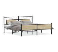 KKgypkn Cama de metal sin colchón de roble Sonoma, 180 x 200 cm, con somier de láminas y espacio de almacenamiento, estructura de acero estable para un sueño óptimo, diseño duradero con cabeza y