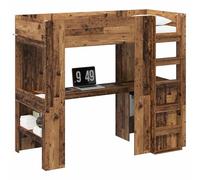 KKgypkn Cama loft con escritorio de madera 90 x 190 cm, estructura individual con estantes y barandillas de seguridad, marco de litera con escritorio para espacios pequeños