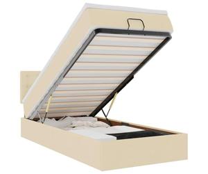 KKgypkn Cama otomana con colchón crema 100 x 200 cm de tela con muelles ensacados y sistema de elevación hidráulica para gran espacio de almacenamiento y comodidad ortopédica