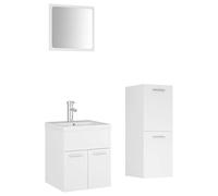 KKgypkn Juego de muebles de baño de madera blanca con base de lavabo, armario midi, lavabo empotrado y espejo, 4 piezas, incluye grifo y guarnición de drenaje abierta con desbordamiento