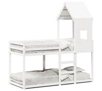KKgypkn Litera con techo blanco, 80 x 200 cm, madera maciza de pino, cama alta con listones de seguridad y somier de láminas de madera contrachapada, sistema de dormir para adultos que ahorra espacio