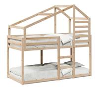 KKgypkn Litera sin colchón 90 x 200 cm madera maciza de pino con techo y barandillas, cama alta con listones de madera contrachapada para una buena ventilación y estabilidad, 2 camas individuales