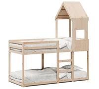 KKgypkn Litera sin colchón de 90 x 190 cm de madera maciza de pino con techo y rieles de seguridad para espacios compactos, sistema de sueño robusto con láminas de madera contrachapada y lado abierto