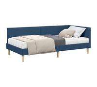 KKgypkn Marco de cama esquinera con colchón, 2 unidades, tela azul, moderno dormitorio destacado con cabecero montado en la pared y soporte multizona para comodidad ortopédica