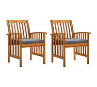 KKgypkn Sillas de jardín de madera maciza con cojín, 2 sillas de jardín con cojín de madera maciza de acacia, sillas rústicas de jardín con cojín para exteriores