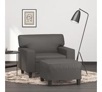 KKgypkn Sillón de piel sintética con taburete, color gris, moderno sillón de relax con reposapiés, cómodo sillón con taburete para relajarse, ahorra espacio con para espacios pequeños
