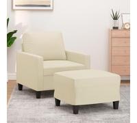 KKgypkn Sillón de relax moderno con reposapiés integrado, sillón compacto con taburete para espacios pequeños y sillón de piel sintética con taburete para el salón en color crema