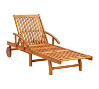 KKgypkn Tumbona de jardín con respaldo ajustable y reposapiés de madera de acacia, tumbona ajustable de madera maciza con cojín cómodo y mesa extensible, tumbona de acacia