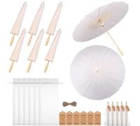 Kklolai 60cm Wedding Paper Parasol Umbrellas Set Thank You Cards White Drawstring Bag Favors Chinese Japanese Umbrella DIY Oiled Paper Painting Parasol for Photography Props Bridal Decor