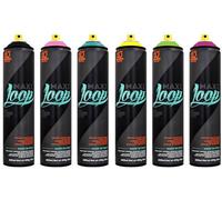 KLAMOTTEN STORE Late Night Action Pack Maxi Loop - Juego de 6 botes de 600 ml, color rosa, rosa, amarillo, negro, turquesa, verde - Spray de pintura nitro acrílico, alta opacidad, incluye tapas de