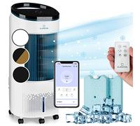 Klarstein IceWind Plus Climatizador Evaporativo - 4 en 1: Ventilador, Enfriador, Humidificador & Purificador, 330 m³/h, Control App & Alexa, Silencioso, Depósito 7L, Azul metalizado/Blanco