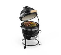 Klarstein Princesize - Parrilla Kamado, Cerámica, 11", Barbacoa Japonesa, Ahumador, Horno cerámico, asador, Baja Temperatura carbón, Ideal Madera aromática, BBQ slowcooking, Slow Food brasa, Negro
