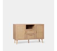 KLAST Aparador 120 en Madera y Ratán Natural, con 2 Puertas, 2 Cajones y Estante. Ideal para Almacenamiento y Estilo. Anclaje Recomendado.