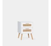 KLAST Mesita De Noche Tahiti en Ratán Natural con 2 Cajones Amplios, para un Dormitorio Acogedor Y Cálido, Mueble Ideal para Almacenamiento Y Decoración