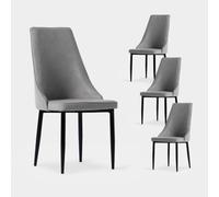 KLAST Pack 4 Sillas de Comedor Tapizadas Beige Agnes, Diseño Vintage, Poliester, Patas Metálicas Negras, Comodidad y Elegancia para Sobremesas.