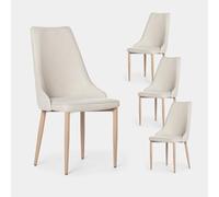KLAST Pack 4 sillas de Comedor tapizadas Beige con Pata Natural
