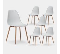 KLAST Pack 6 sillas de Comedor en Polipropileno Blanco con Pata Natural