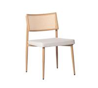 KLAST Silla de Comedor Yara Tapizada en Color Beige con Respaldo de Ratán, Diseño Natural y Acogedor para Comedor, Salón o Cocina, Ideal para Reuniones Familiares