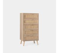 KLAST Sinfonier de Ratán Natural Tahiti con 5 Cajones de Gran Capacidad - 107 cm x 60 cm - Mueble Organizador para Dormitorio con el Que Aprovechar al Máximo el Espacio