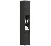 kleankin 71" Torre de Ropa de Alto Brillo, Negro | Estrecho, estantes abiertos, armario de 2 puertas, estantes ajustables, cocina, pasillo, sala de estar