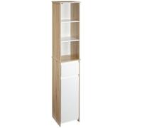 kleankin Armario Alto de Baño Mueble Columna de Baño con 1 Puerta Cajón y 3 Estantes Balda Ajustable para Cocina Salón 32,6x30x171,2 cm Madera Natural y Blanco