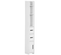 kleankin Armario Alto de Baño Columna de Baño con 3 Puertas 3 Estantes Abiertos y Sistema Antivuelco Armario de Baño Estilo Moderno 15x17x120 cm Blanco