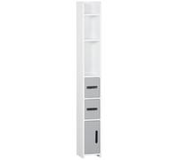 kleankin Armario Alto de Baño, 3 Puertas 15x17x120 cm Gris | Columna de Baño, 3 Estantes Abiertos, Sistema Antivuelco, Estilo Moderno