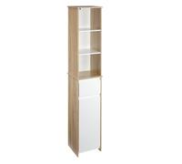 kleankin Armario Alto de Baño Mueble Columna de Baño con 1 Puerta Cajón y 3 Estantes Balda Ajustable para Cocina Salón 32,6x30x171,2 cm Madera Natural y Blanco