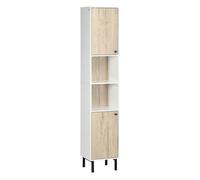 Kleankin armario alto de baño columna auxiliar de baño con 2 puertas y 6 estantes para ducha aseo dormitorio estilo moderno 31,5x30x169 cm blanco y roble 30 cm